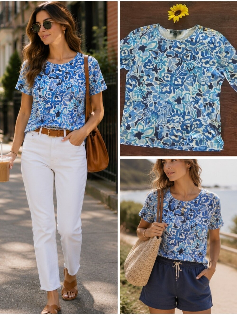 LAUREN RALPH LAUREN BLUE/WHITE TEE